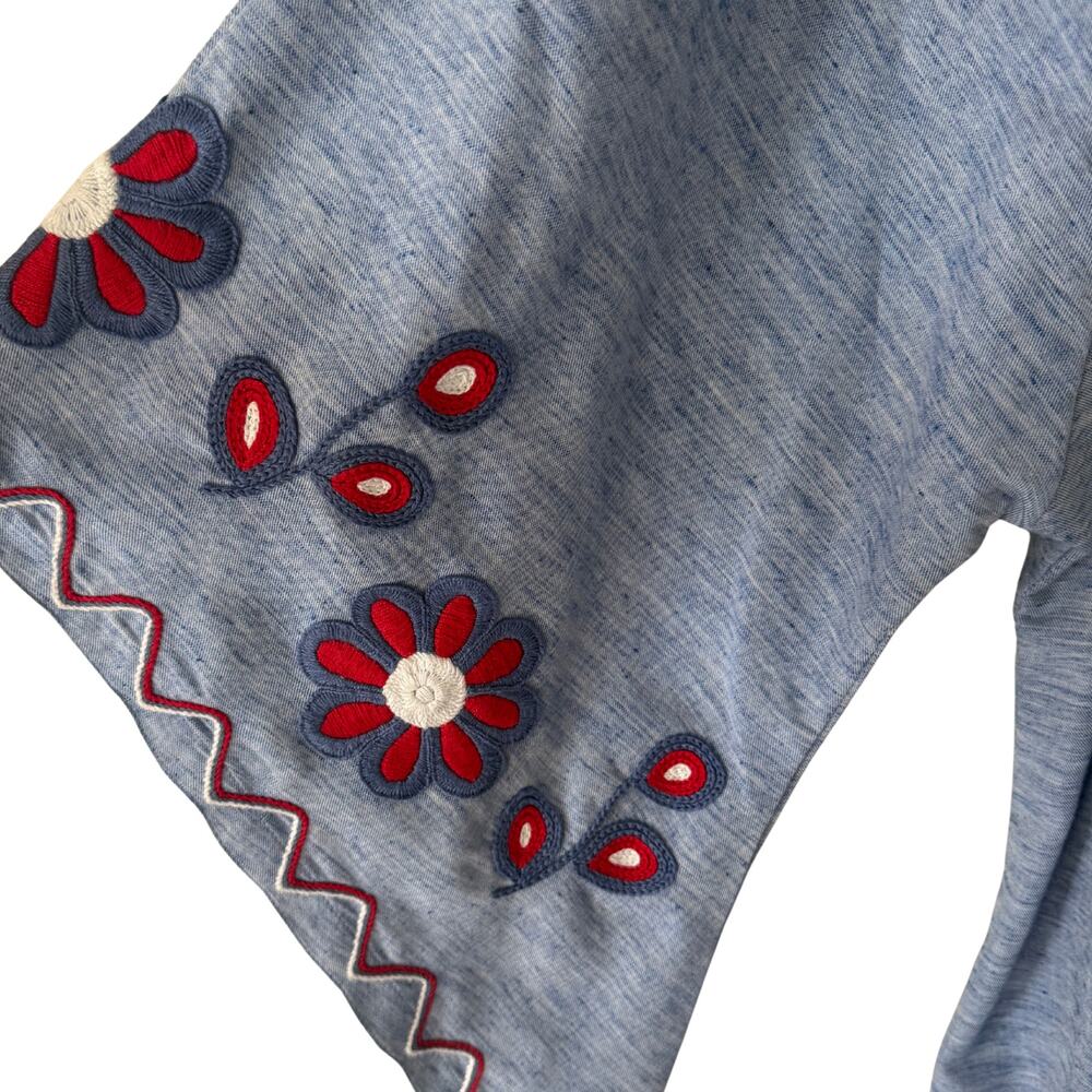 Mi Golondrina Blue and Red Floral Embroidered Long Sleeve Mini Dress Size XL - Picture 6 of 9